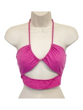 NWT Et Clet Hot Pink Ribbed Backless Halter Top Y2K Club Disco Size Small